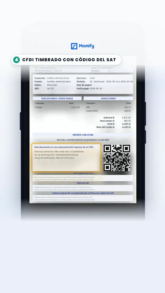 App Colaborador de Nomify mostrando el recibo de nómina timbrado